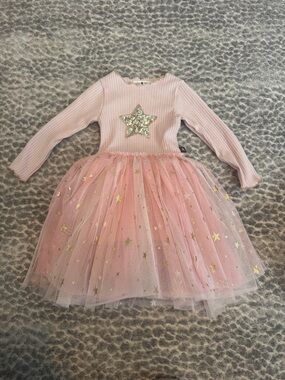 Petite Hailey Pink Star Tulle Dress with Gold Sequin Star